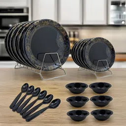 kitchrox Pack of 24 Melamin Printed Round Dinner Set- 6 Full Plates, 6 Half Plates, 6 Bowls & 6 Spoons Dinner Set-picture-10