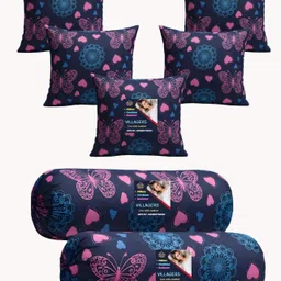 villagers Microfibre Bolster Pack of 7 Geometric 5 Cushion & 2 Bolster Set - Butterfly Print image 1