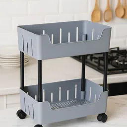 vm bond Multi-Purpose Plastic Storage Organizer 2-Tier Rack with Wheel Bathroom & Office Plastic Kitchen Trolley image 2