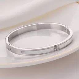Designs & You Silver-Plated Mother of Pearl Studded Bangle-Style Bracelet image 1