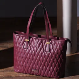 Accessorize Faux Leather Maroon Lannister Quilted Tote Bag-picture-18