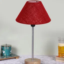 Devansh Maroon & Brown Textured Frustum Wooden Contemporary Table Lamp image 3