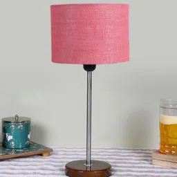 Devansh Pink Cylindrical Wooden Table Lamp image 2