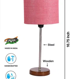 Devansh Pink Cylindrical Wooden Table Lamp image 3
