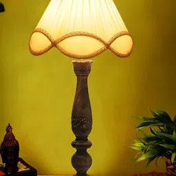 Devansh Off White Wooden Contemporary Frustum Shaped Table Lamp image 2