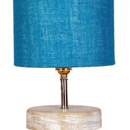 Devansh Turquoise Blue & White Textured Jute Table Lamp With Wood Base image 4