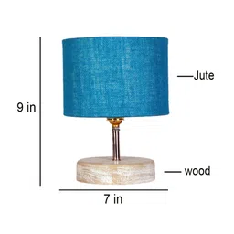 Devansh Turquoise Blue & White Textured Jute Table Lamp With Wood Base image 3