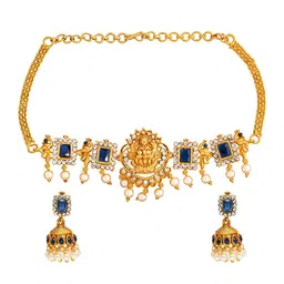 Shining Jewel - By Shivansh Gold Plated Blue & White Stone Studded Beaded Jewellery Set-picture-21
