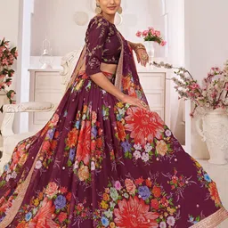 ODETTE Floral Printed Semi-Stitched Lehenga & Unstitched Blouse Poly Georgette image 2