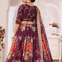 ODETTE Floral Printed Semi-Stitched Lehenga & Unstitched Blouse Poly Georgette image 3