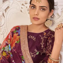 ODETTE Floral Printed Semi-Stitched Lehenga & Unstitched Blouse Poly Georgette image 4