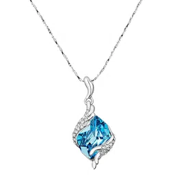 Yellow Chimes Crystals from Swarovski Collection Silver-Toned & Blue Pendant with Chain image 2