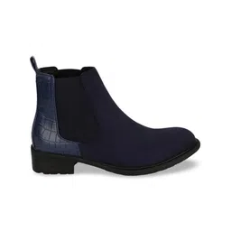 Bruno Manetti Navy Blue Suede Block Heeled Boots image 3