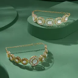 AMI Set of 2 Gold-Plated Stone-Studded Wraparound Bracelet image 1