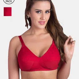 Rajnie Plus Size Pack of 2 Red Floral Self Design Cotton Minimizer Bras-image-20