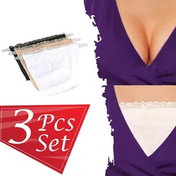 a3 you shopping Women's Cotton Clip-on Mock Lace Camisole Cami Secret (Black, White, Beige, Free Size)- Set of 3 image 2