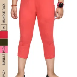 IndiWeaves Girls Pack Of 3 Mid-Rise Pure Cotton Capris-picture-39