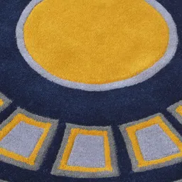 PRESTO Yellow & Blue Geometric Hand Tufted Round Carpet image 2