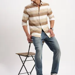 SHOWOFF Premium Slim Fit Horizontal Stripes Twill Cotton Casual Shirt image 2