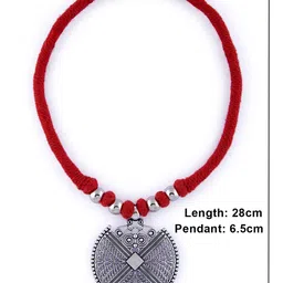Fida Silver-Toned & Red Silver-Plated Oxidised Necklace image 4