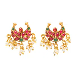 Shining Jewel - By Shivansh Gold-Plated Pink & White CZ Studded & Beaded Brass Necklace image 4