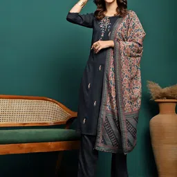 Sangria Embroidered Straight Kurta With Trouser & Dupatta Set-image-10
