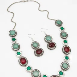 aadita Silver-Plated Stone Studded Jewellery Set image 2