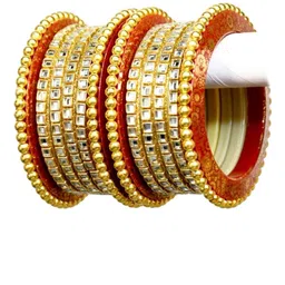 Zindura Set Of 2 Gold-Plated Cubic Zirconi-Studded & Beaded Bangles-picture-29