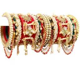 Zindura Set Of 2 Gold Plated Stone Studded & Pearls Chudas Bangles-picture-33
