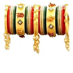 Zindura Set Of 2 Gold Plated Stone Studded & Pearls Chudas Bangles-picture-42