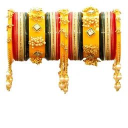 Zindura Set Of 2 Gold Plated Stones Studded & Pearls Beaded ChudaS Bangles-picture-25
