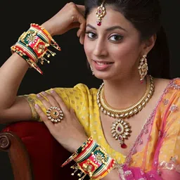 Zindura Set Of 2 Gold-Plated Stone Studded & Beaded Bangles-picture-37