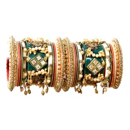 Zindura Set Of 2 Gold Plated Stone Studded & Pearls Beaded Chudas Bangles image 2