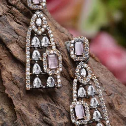 ZENEME Rose Gold-Plated American Diamond Studded Classic Drop Earrings-picture-37