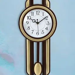 Attractionz Gold-Toned & Brown Textured Round Analogue Pendulum Contemporary Wall Clock-picture-32