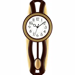 Attractionz Gold-Toned & Brown Textured Rectangle Analogue Pendulum Contemporary Clocks image 2