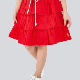 Olele Girls Flared Knee Length Gathered or Pleated Tiered Cotton Skirt-image-58