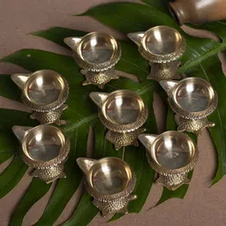 Fashion Bizz Set Of 8 Gold-Toned Solid Akhand Diyas-image-47