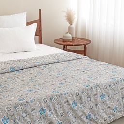 HOMEMONDE Grey & Blue Floral Cotton AC Room 150 GSM Reversible Double Bed Dohar-picture-43