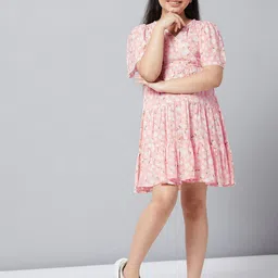 Stylo Bug Girls Peach-Coloured Floral Printed Cotton Dress-picture-43