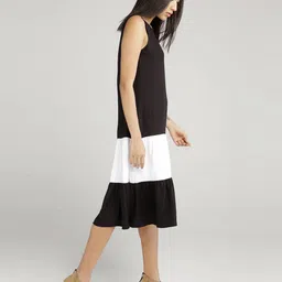 IDK Women Black & White Colourblocked Drop Waist Dress image 3