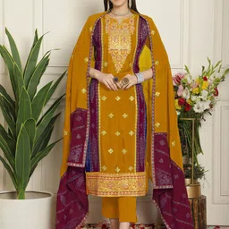 Stylee LIFESTYLE Embroidered Sequinned Silk Chiffon Unstitched Dress Material-picture-49
