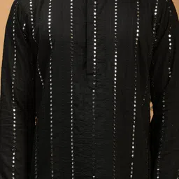 SHRESTHA BY VASTRAMAY Men Black Embroidered Mirror Work Kurta with Patiala & Dupatta image 2
