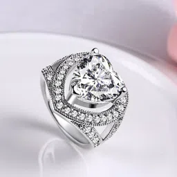 Yellow Chimes Platinum-Plated Silver-Toned & White Crystal-Studded Finger Ring image 1