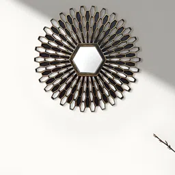 Art Street Brown Lotus Petal Round Shape Designed Decorative Wall Mirror image 2