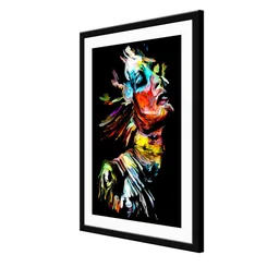 999Store Black & Multi-Coloured Abstract Lady Face Painting Printed Framed Wall Art image 3