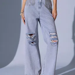 STREET 9 Women Comfort Relaxed Fit High-Rise Highly Distressed Heavy Fade Jeans-image-22