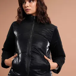 Tokyo Talkies Black Mock Collar Padded Jacket-picture-13