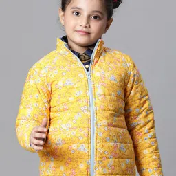 Oxolloxo Girls Floral Printed Reversible Mock Collar Padded Jacket-image-1
