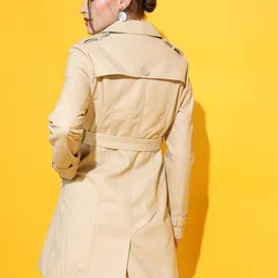 Tokyo Talkies Women Beige Leather Longline Tailored Jacket image 5